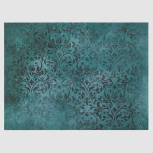 Fancy Black Scrollwork on Green Decoupage Tissue Paper