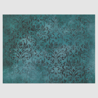 Fancy Black Scrollwork on Green Decoupage Tissue Paper
