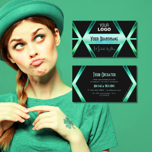 Fancy Black Shimmery Teal Pattern Cool with Logo Business Card