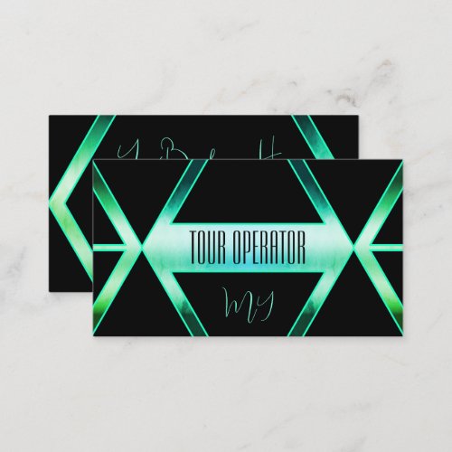 Fancy Black Shimmery Teal Pattern with Monogram Business Card