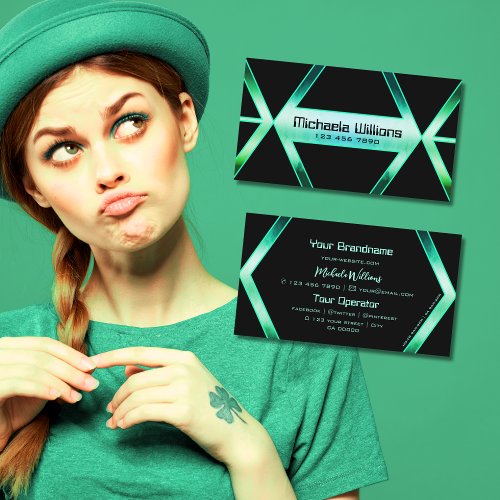Fancy Black Shimmery Teal Patterned Eye Catching Business Card