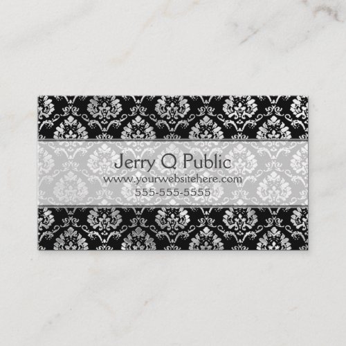 Fancy Black Silver Damask Business Card