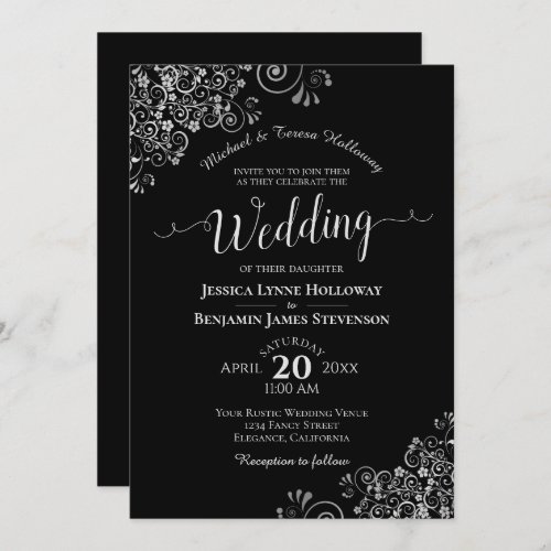 Fancy Black  Silver Elegant Formal Wedding Invitation