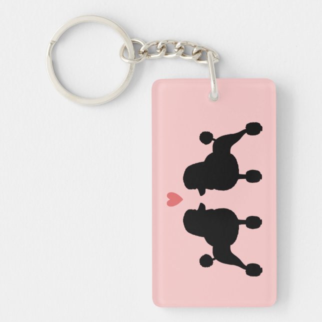 Fancy Black Standard Poodle Silhouettes with Heart Keychain (Front)