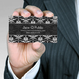 Fancy Black White Damask Business Card