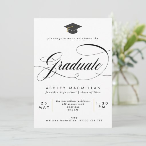 Fancy Black & White Graduation Party Invitation | Zazzle