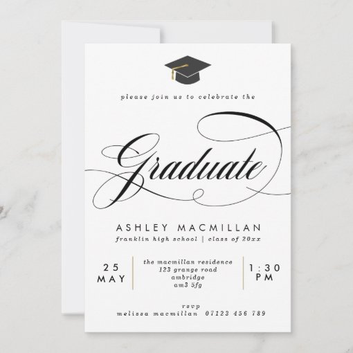 Fancy Black & White Graduation Party Invitation | Zazzle