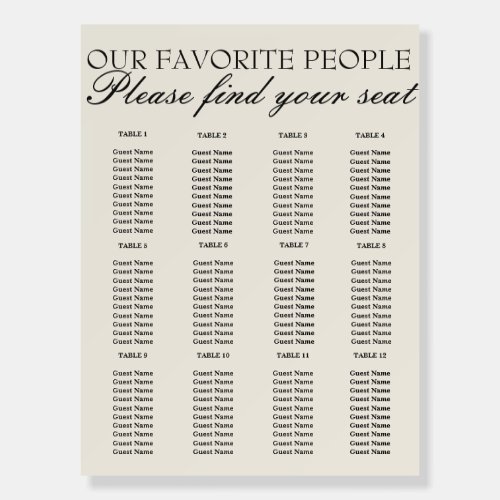 Fancy Black White Old Money Wedding Seating Charts Foam Board