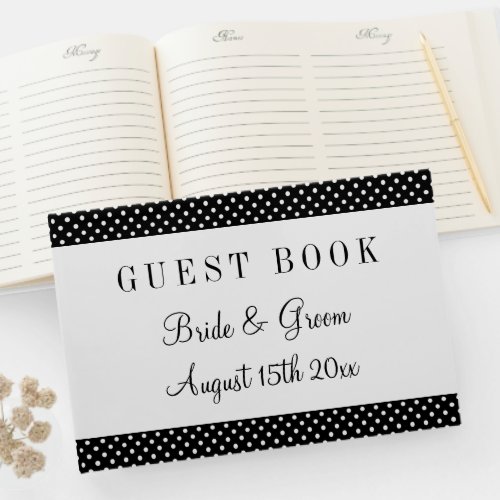 Fancy black  white polka dot wedding personalized guest book