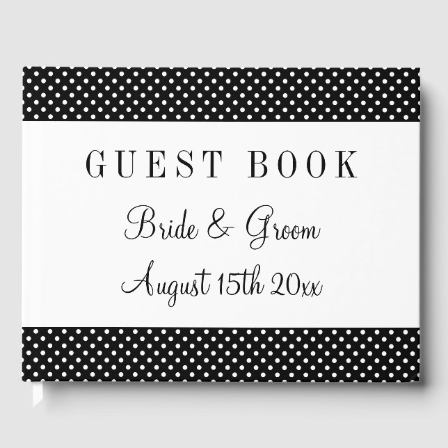 Fancy black & white polka dot wedding personalized guest book (Front)