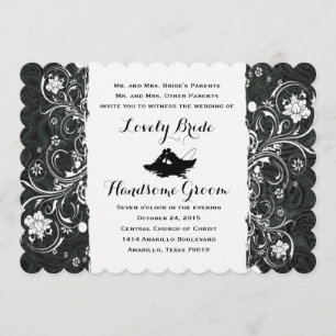 Fancy Black White Rustic Boat Wedding Invite