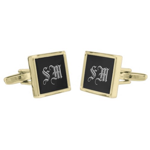 Fancy Black  White Two Monogram Square Cufflinks