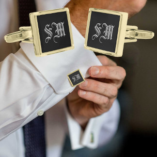 Fancy Black & White Two Monogram Square Cufflinks