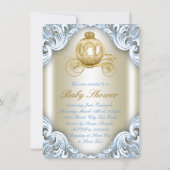 Fancy Blue and Gold Carriage Prince Baby Shower Invitation (Back)