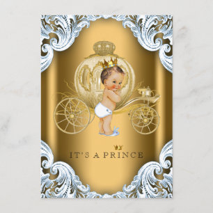 Fancy Blue and Gold Carriage Prince Baby Shower Invitation