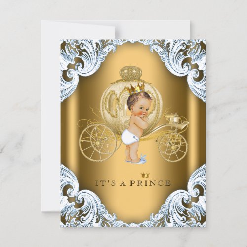 Fancy Blue and Gold Carriage Prince Baby Shower Invitation