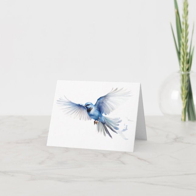 Fancy Blue Bird Flying BLANK  Card (Front)