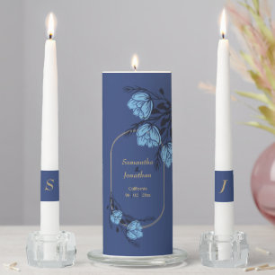 Fancy Blue Flower Wedding Unity Candle Set