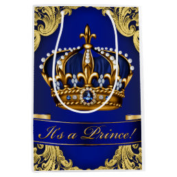 Fancy Blue Gold Prince Baby Shower Medium Gift Bag