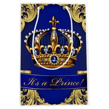 Fancy Blue Gold Prince Baby Shower Medium Gift Bag by BabyCentral at Zazzle