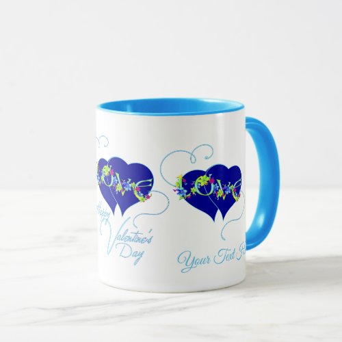 Fancy Blue Love Hearts Custom Mug