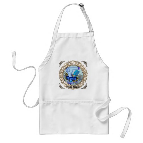 Fancy Blue Pansy Beautician   Adult Apron