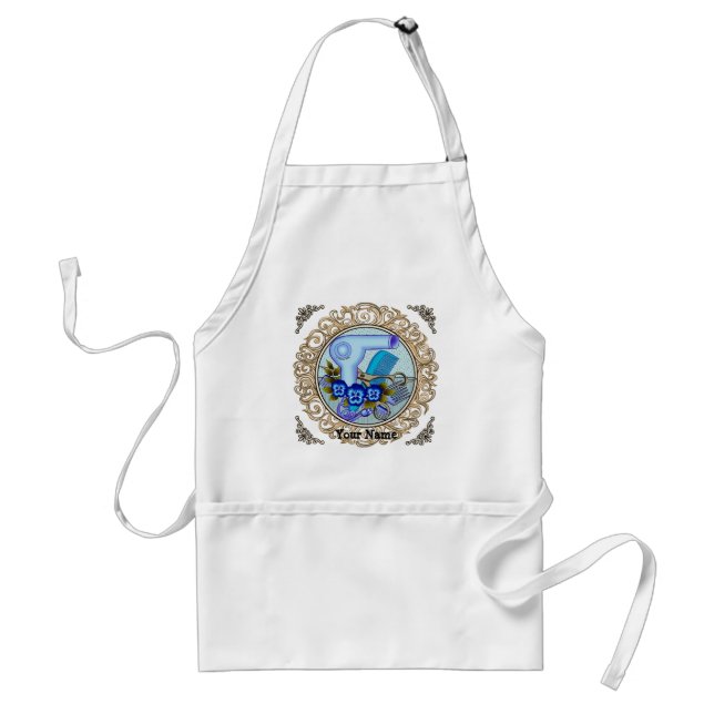 Fancy Blue Pansy Beautician   Adult Apron (Front)