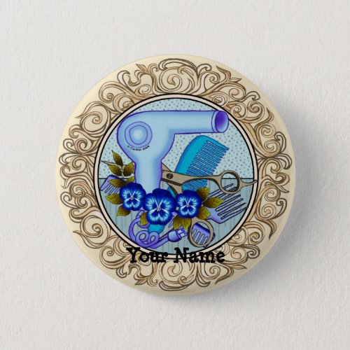 Fancy Blue Pansy Beautician Button