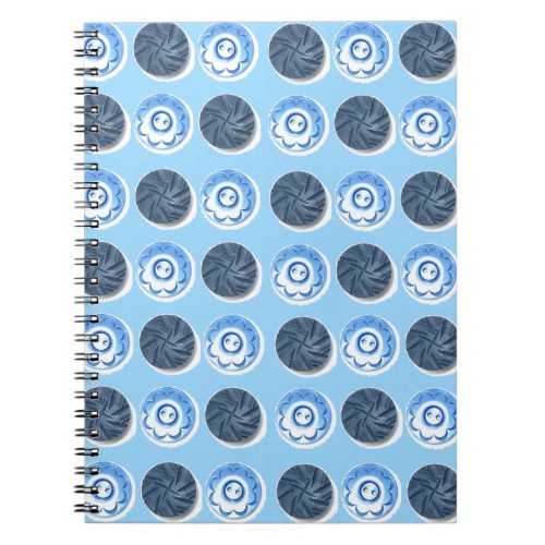 Fancy Blue Sewing Buttons on Light Blue Pattern Notebook