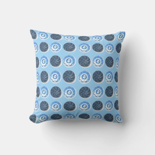 Fancy Blue Sewing Buttons on Light Blue Throw Pillow