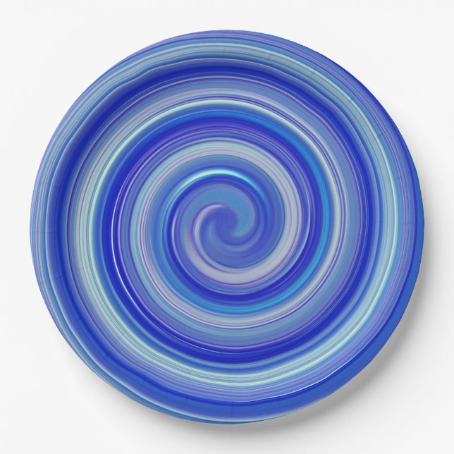 Fancy blue spiral paper plates (Front)