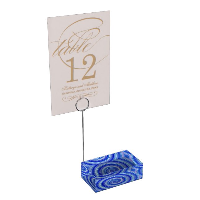 Fancy blue spiral place card holder (Corner)