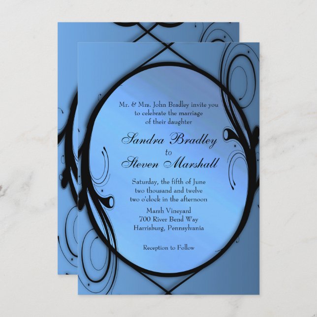 Fancy Blue Wedding Invitation (Front/Back)