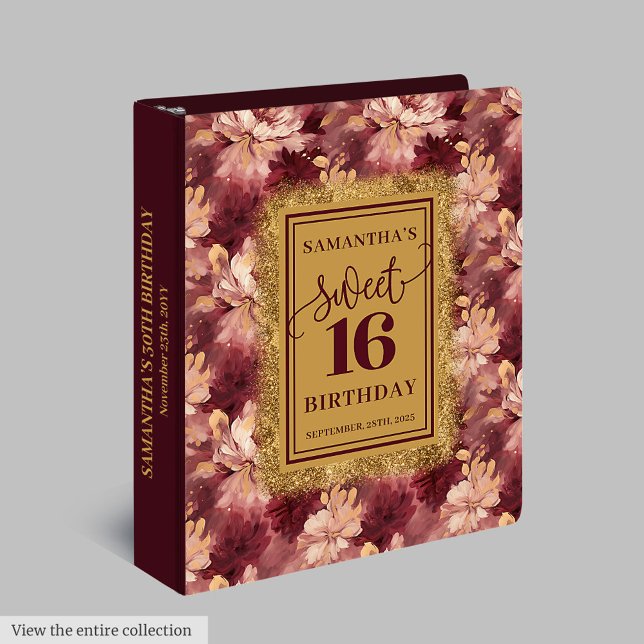 Fancy Blush Burgundy Gold Sweet 16 Guest Book 3 Ring Binder (Fancy Blush Burgundy Gold Sweet 16 Guest Book 3 ring binder )