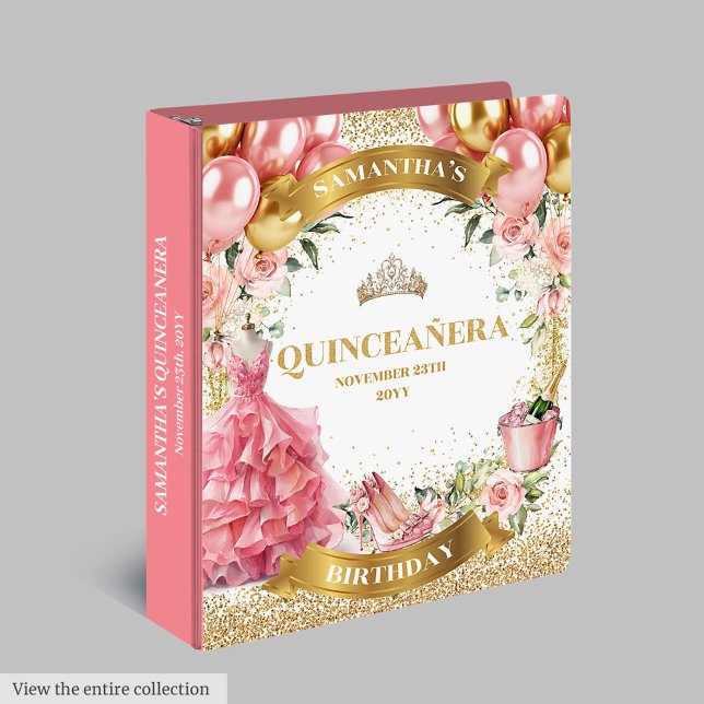 Fancy Blush Gold Glitter Quinceañera Photo Album 3 Ring Binder (Fancy Blush Gold Glitter Quinceañera Photo Album 3 ring binder)