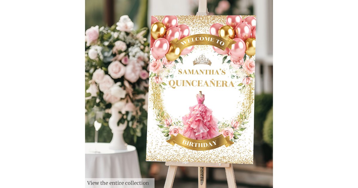 Fancy Blush Gold Quinceañera Elegant Welcome Sign | Zazzle