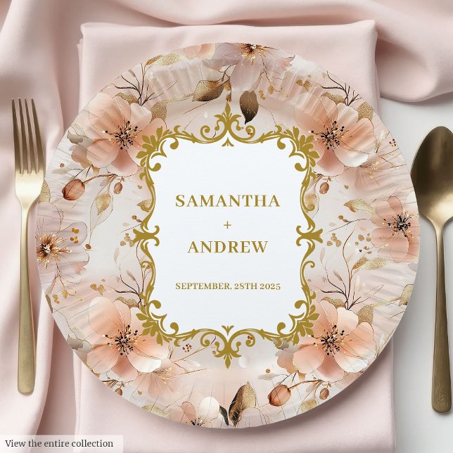 Fancy Blush Gold Wedding Paper Plates (Fancy Blush Gold Wedding Paper Plates)