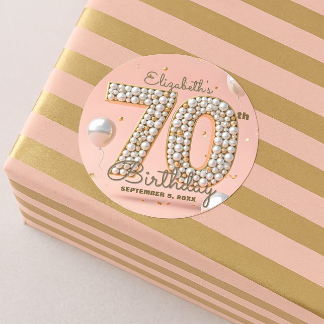 Fancy Blush Pink Gold Pearl Mosaic 70th Birthday Classic Round Sticker (Creator Uploaded)