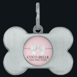 Fancy Blush Pink Tiffany Theme Pearls Bow Dog Cat Pet ID Tag<br><div class="desc">Fancy Blush Pink Tiffany Theme Pearls Bow Dog Cat Pet ID Tag. Just personalize the text to create a chic, modern and bougie dog tag for the pet lover who has everything. The combination of elegant pink, white and black with pearls and a white bow coordinate with our Tiffany Theme...</div>