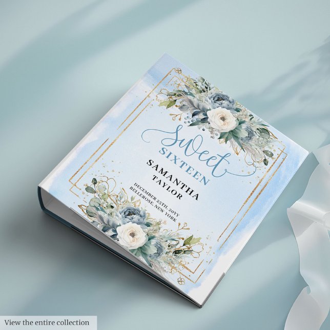 Fancy Boho Dusty Blue Cream Eucalyptus Sweet 16 3 Ring Binder (Fancy Boho Dusty Blue Cream Eucalyptus Sweet 16)