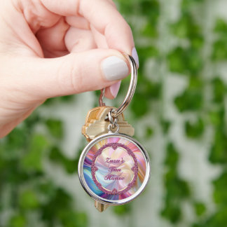 Fancy Border Colorful Pastel Silk Personalize Keychain