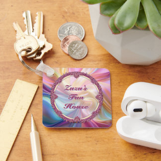 Fancy Border Colorful Pastel Silk Personalize Keychain