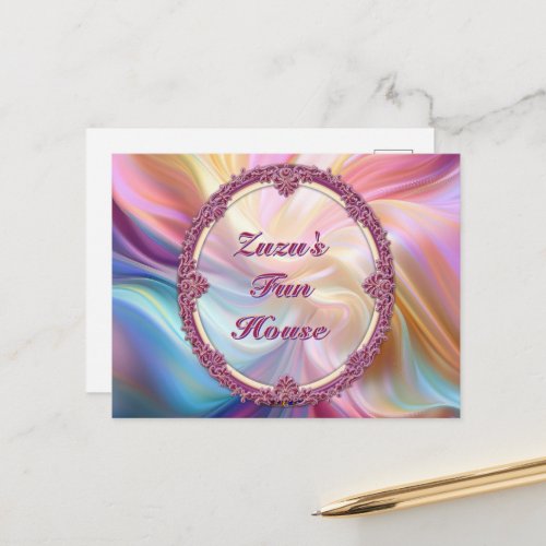 Fancy Border Colorful Pastel Silk Personalize Postcard