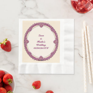 Fancy Border Purple/Pink And Cream Personalize Napkins