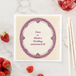 Fancy Border Purple/Pink And Cream Personalize Paper Dinner Napkins