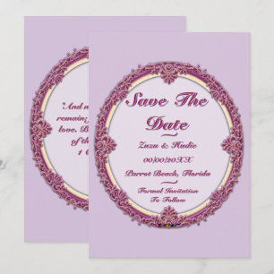 Fancy Border Purple/Pink And Cream Personalize Save The Date