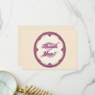 Fancy Border Purple/Pink And Cream Personalize Thank You Card