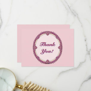Fancy Border Purple/Pink And Cream Personalize Thank You Card