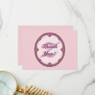 Fancy Border Purple/Pink And Cream Personalize Thank You Card