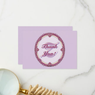 Fancy Border Purple/Pink And Cream Personalize Thank You Card